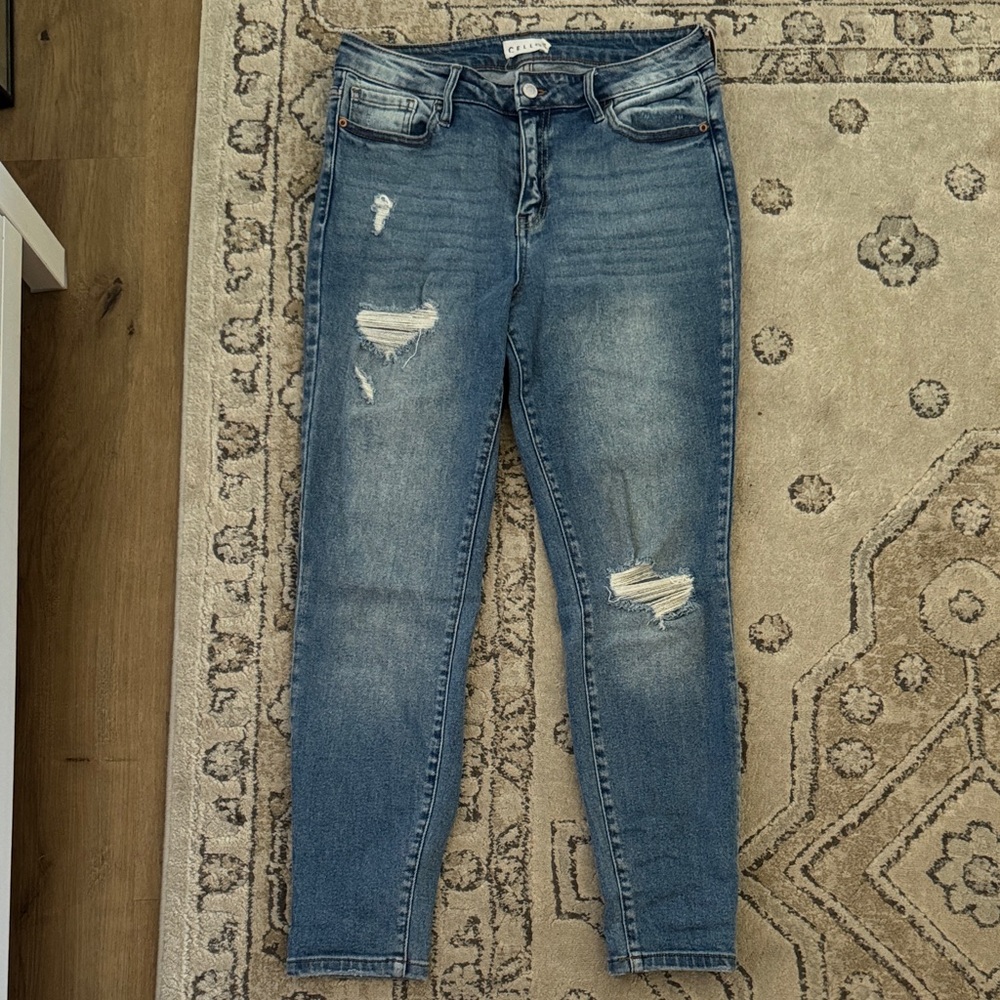 Cello Women's Distressed Blue Skinny Jeans